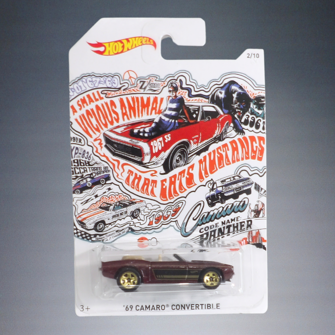 2017 HOT WHEELS A SMALL VICIOUS ANIMAL THAT EATS MUSTANGS 69 CAMARO CONVERTIBLE