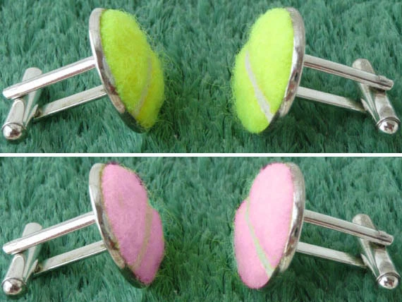 Запонки для настоящих теннисных мячей - желтые или розовые запонки ручной работы в наличии - Изображение 2 из 4