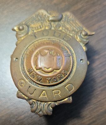 Vintage Todd Shipyards Corp Brooklyn Screwbck Badge NY State Seal 1930s Maritime