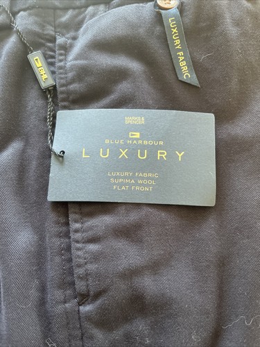 Men’s Marks And Spenser Navy Blue Harbour Luxury Trousers 38w 29L BNWT - Picture 2 of 4