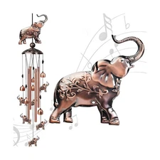 35 Inch Elephant Wind Chime, Handmade Large Metal Animal Figurine Windchimes ...