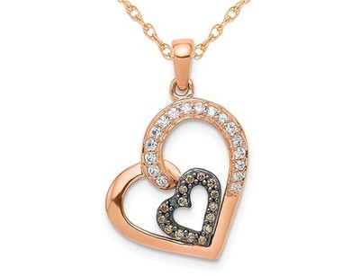 1/5 Karat (ctw) Champagner Diamant Herz Anhänger 14K Rosé Rotgold w