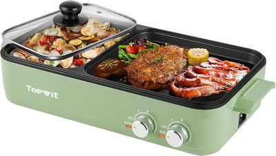 Hot Pot Electric with Grill, 2 in 1 Indoor Non-Stick Electric Pot and Griddle fo