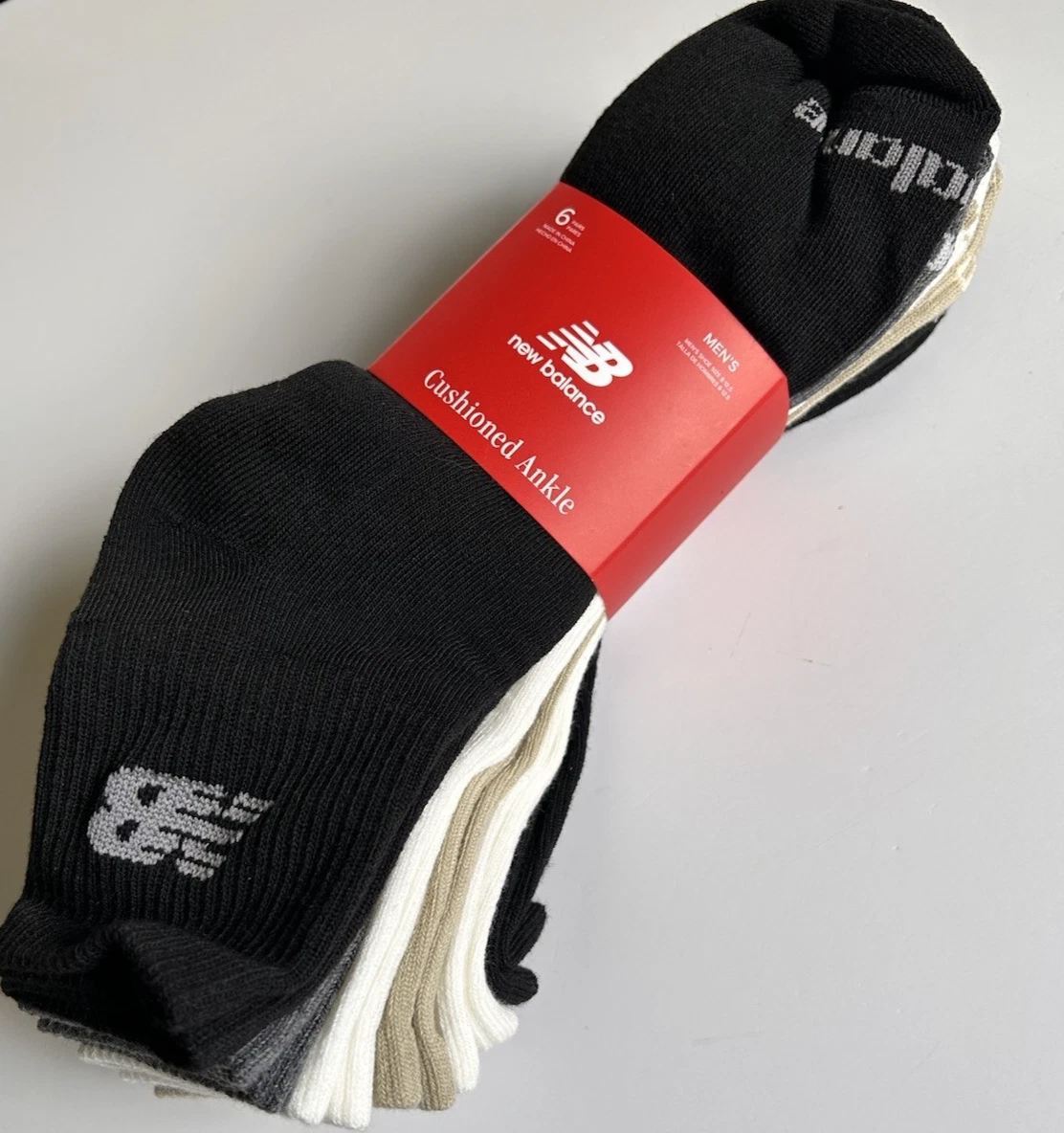 New Balance Cushioned Ankle Socks 6 PAIRS Black White Brown • Men's 8-12 1/2