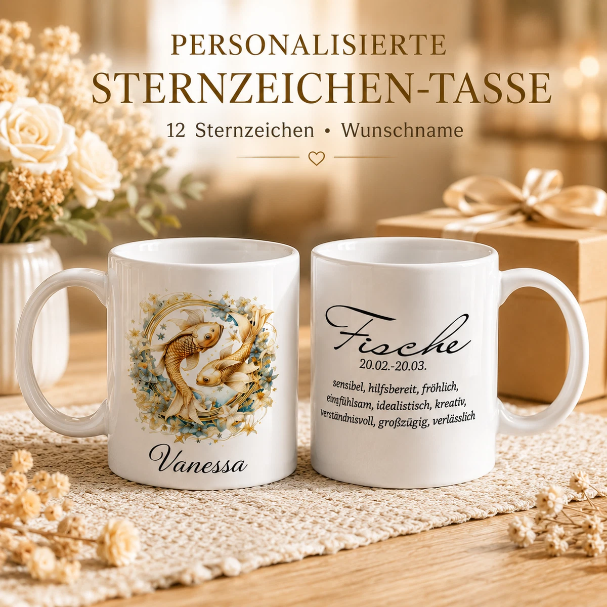 Personalisierte Sternzeichen Tasse mit Namen – Geburtstagsgeschenk Horoskop