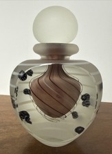 RARE Hand Blown Signed Art Glass Perfume Bottle Milli Chips Satin Frosted (READ)