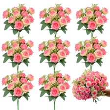8 Pack Rose Artificial Flowers Bouquet, 10 Small Silk Rose Heads Per Pack, Fa...