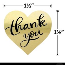 100 Pcs heart shape gold thank you labels wed...