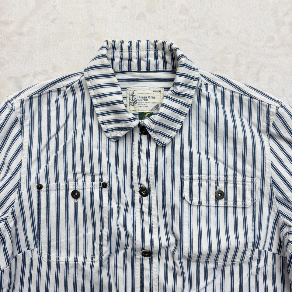 Chaqueta Vintage Lauren Ralph Lauren Mujer XL Azul Rayas Tareas Abrigo Marinero Años 90 Foto 2 de 4