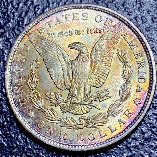 D23 💎 1896 $1 Morgan Silver Dollar UNC Rainbow Toned Rev