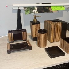 Modern Brown Black Gold Wood Bathroom Accessory Set, 6 Piece, Soap Dispenser