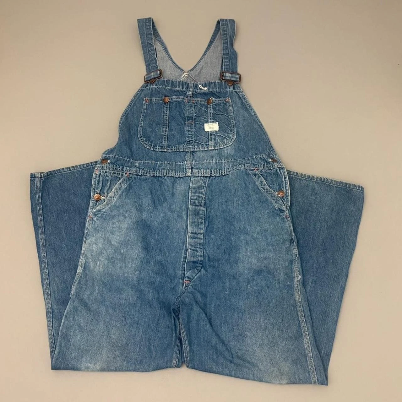 Vintage 70s Big Mac Square Bak Overalls Blue Faded Outdoor Workwear Size 37x28