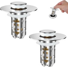 2 Pack Universal Bathroom Sink Drain Strainer, 3 in 1 Pop Up Stopper with