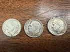 Lot of 3 90% Silver Roosevelt Dimes 10C Circulated 1953