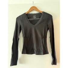Black Long Sleeve V-Neck Lace Trim Top Size S
