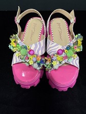 Betsy Johnson Hot Pink Platform Birght Embellished Sandals 6 S1