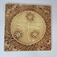 Dragonfly Clay Tile 6" Square Trivet or Wall Hanging CATPAW POTTERY 1980