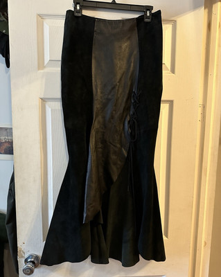 bebe Black Genuine Leather Mermaid Long Skirt Lined Zip Womens Size 6 Morticia