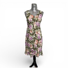 Y2K Silk Floral Ruffle Hem Slip Dress Forest Fairy Midi Small Cottagecore Party