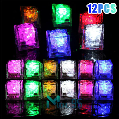 12x MultiColor Flash Light Up Ice Cube Party Rave Club Wedding LED Glow Ice Cube - Picture 1 of 20
