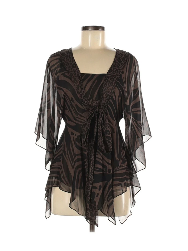 ШЕЛКОВЫЙ MICHAEL KORS короткий рукав животных печать коричневый черный тигр гепард Топ