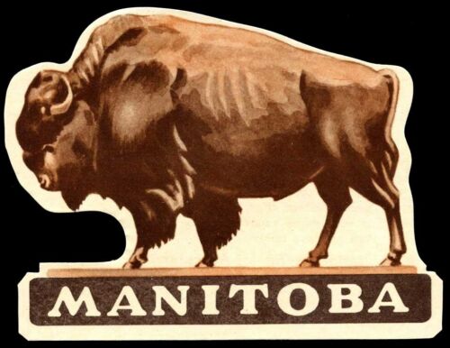 Canada Ephemera - Tourism Window Label - "Welcome to Manitoba" with Bison - Afbeelding 1 van 2