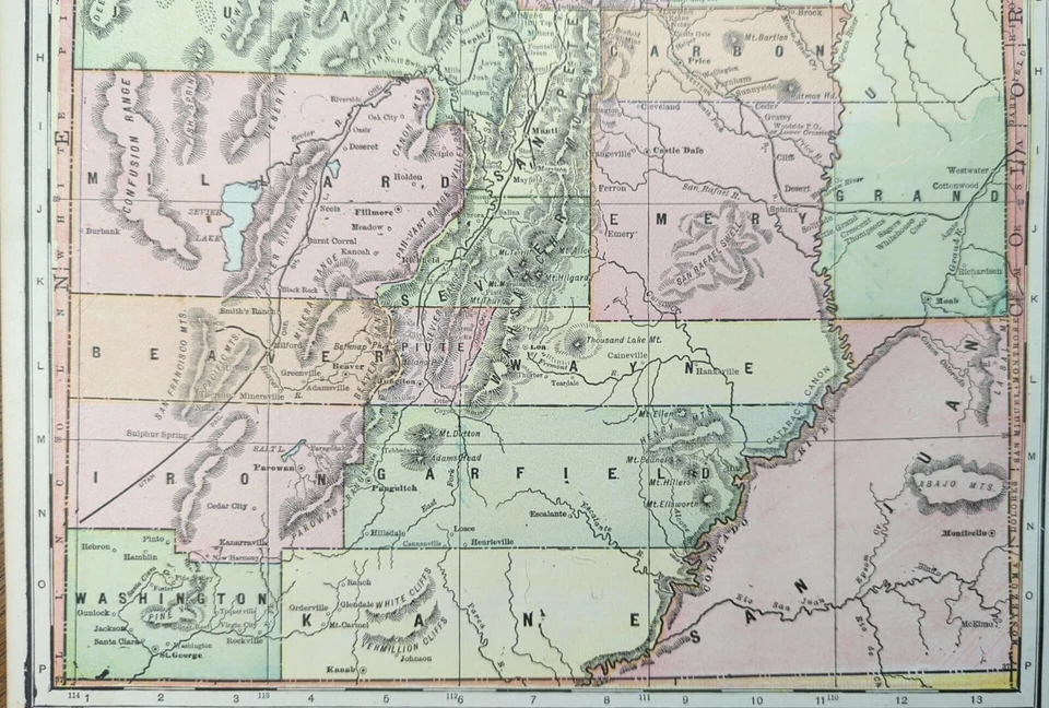 Vintage 1900 UTAH Map 11"x14" ~ Old Antique Original BOUNTIFUL SALT LAKE CITY UT - Image 3 of 4