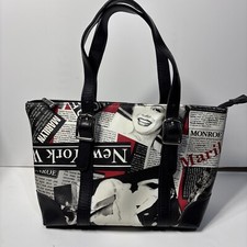 Borsa a mano grafica Marilyn Monroe con doppio manico 12" x 6" nera