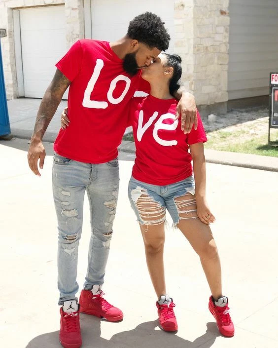 Matching Couple Love - LO VE - Valentine T-Shirt Couples Matching Shirts  Letter Print Love Couple T-Shirt Short Sleeve Blouse(G#Red,X-Large)