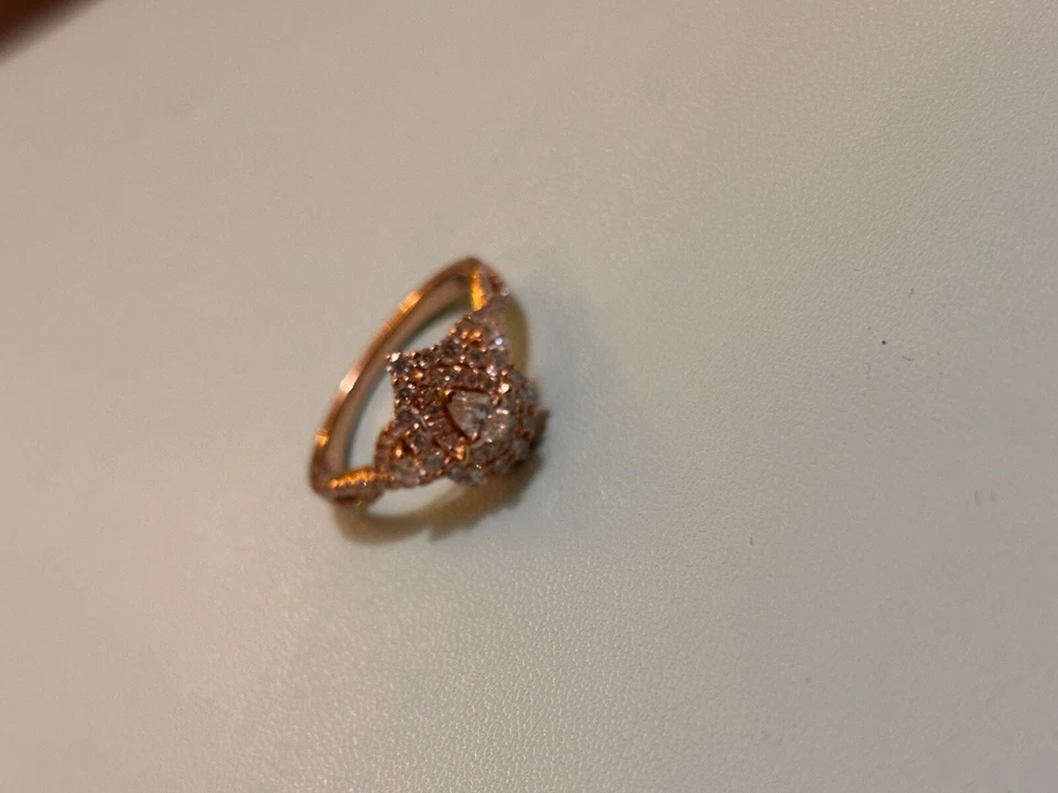 14k Rose Gold Pear Shaped Engagement Ring Double Halo Design Simulated - Image 2 of 4