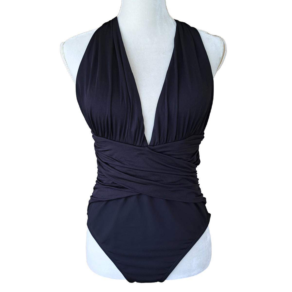 La Blanca Black Plunge Halter One Piece Swimsuit Roma… Gem