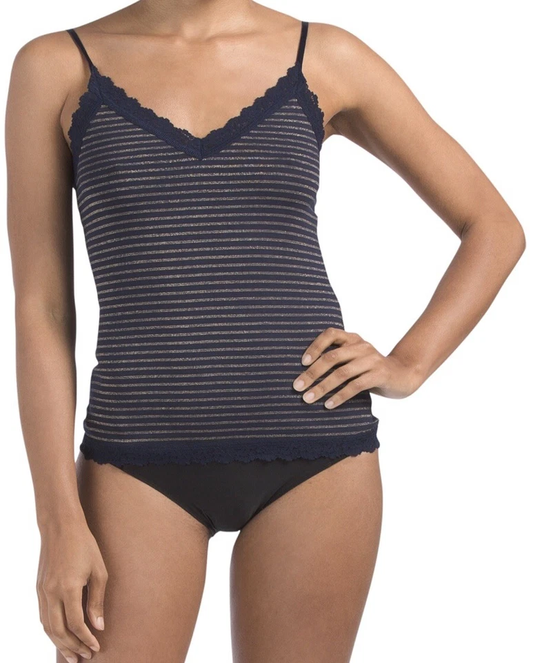 Camisola de jersey a rayas con ribete de encaje Hanky Panky - azul Foto 2 de 4