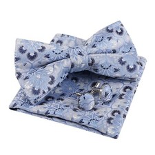 Mens Floral Pre-Tied Bow Tie Pocket Square Cufflinks Set Wedding Formal