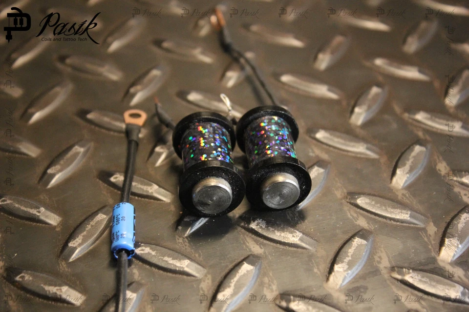 1 1/4" tattoo coils 6 wrap black holographic foil black washers - Image 3 of 3