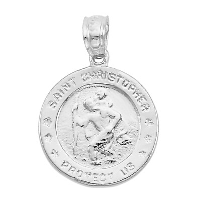 Massiver 14k Weißgold Heiliger Christophorus Anhänger personalisiert mit Gravur