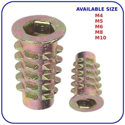 ROBS FASTENERS M4 M5 M6 M8 M10 Insert Nuts Threaded Furniture Fixing Hex Drive Metric Screws
