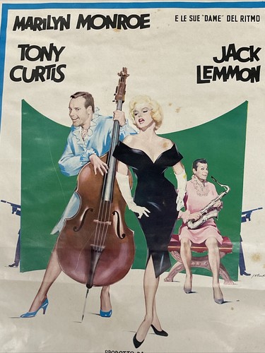 SOME LIKE IT HOT! '60'S MONROE, CURTIS ITALIAN LOCANDINA ORIGINAL FILM POSTER - Picture 2 of 10