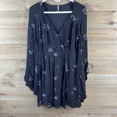 Free People Womens Dress Jasmine Embroidered Black Bell Sleeves Fairy  Grunge 4 | eBay