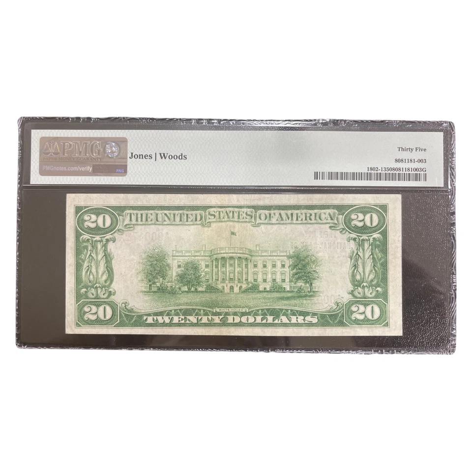 $20 1929 TYPE 1 EARLVILLE ILLINOIS NATIONAL 3323 NOTE PMG VF 35 1802-1 RARE - Image 3 of 3