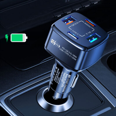 38W PD USB-C/USB QC3.0 Fast Car Charger 4 Ports For iPhone 13 12 11 Pro Max XS
