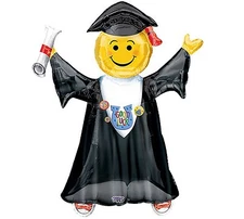 GRAD Graduation Gown Good Luck Smiley Face Jumping Sneakers Party Mylar Balloon
