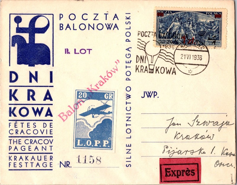 1936 Kracow Poland Rare Ballon Flight Expres Airmail Local Cover R Lot
