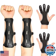 FENJANER Archery Finger Tab Gloves Arm Guard Adjustable Strap Wrist Guard Arr