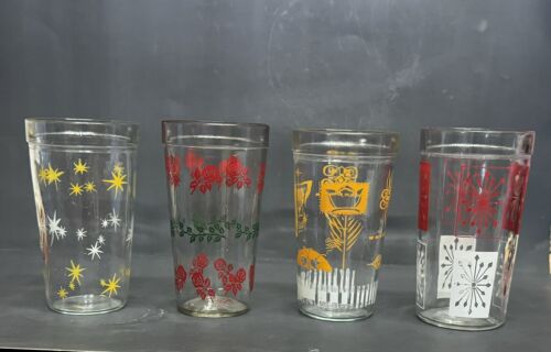 VTG MCM Set of (4) 16 oz Jelly / Peanut Butter Jar  Drinking Glass Tumblers. - Picture 1 of 12