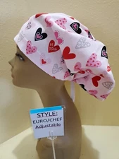 Hearts-Be Mine Valentines Women's Euro/Chef Surgical Scrub Hat/Cap Handmade