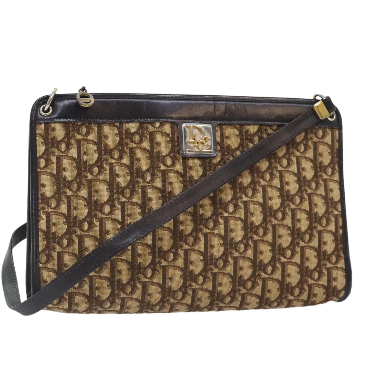 Sac bandoulière Christian Dior trotteur toile marron or authentique yk15090