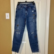 Arizona Jean Co. Highest Rise Butterfly Ripped Blue Mom Jeans Juniors US Size 1