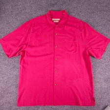 Tommy Bahama Men's Coral Red Silk Short Sleeve Button Up Shirt Size XL