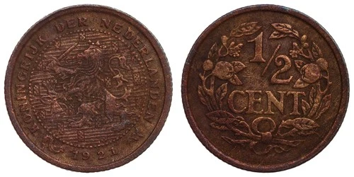 1921 Netherlands 1/2 Cent — photo from another recent sale