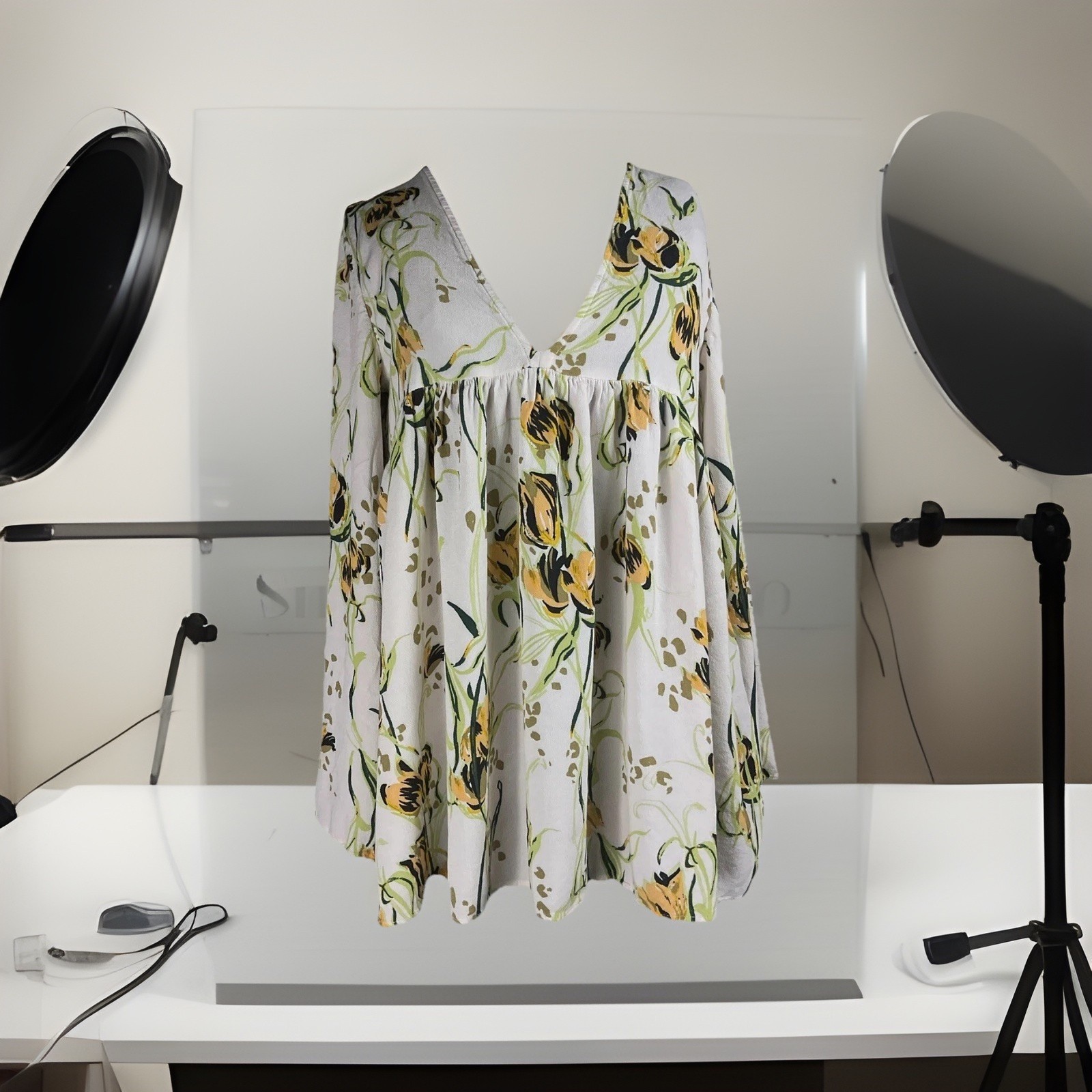 Free People Floral Empire Waist Pheasant Blouse Top Or Dress Size XS